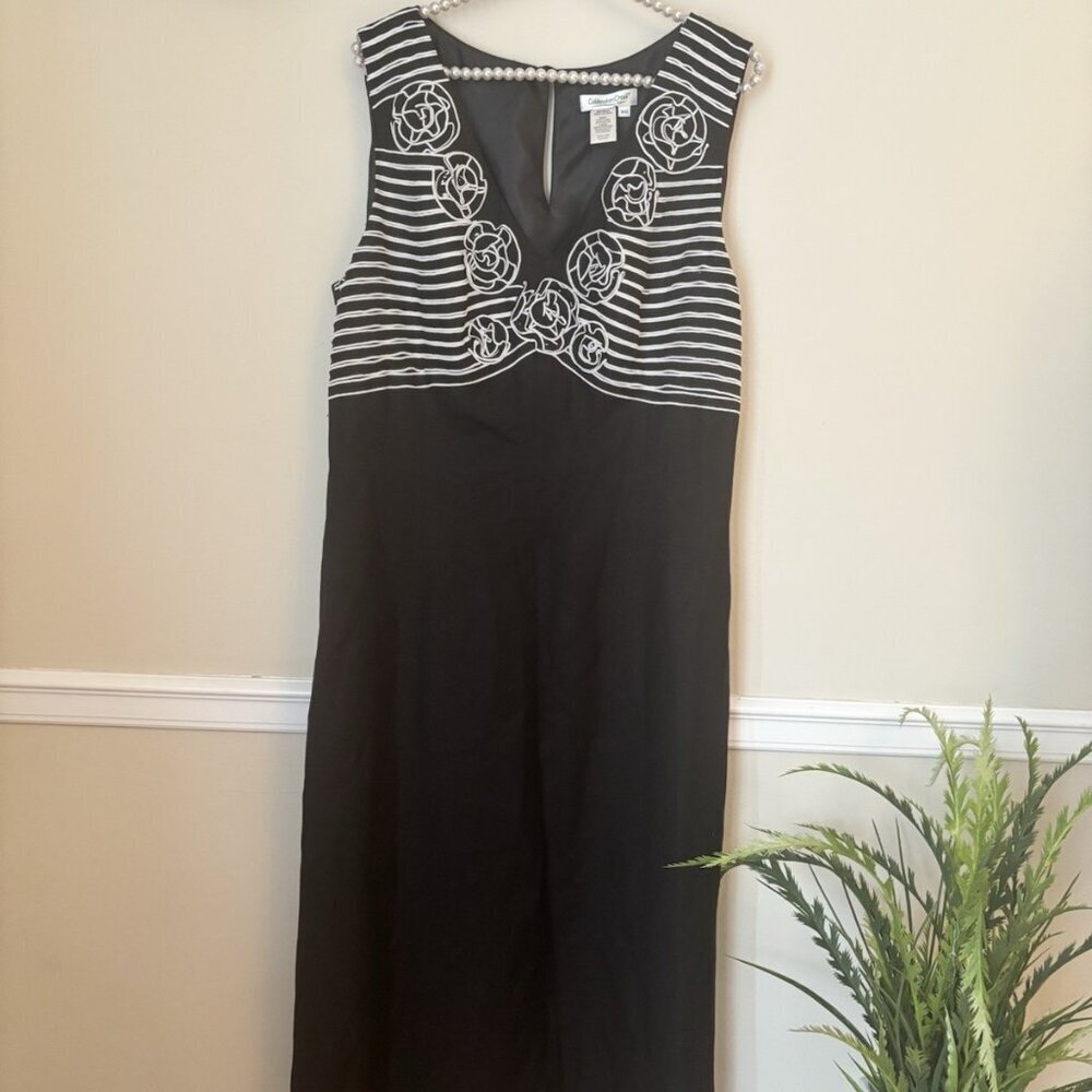 Coldwater Creek Womens Size 18 Black Linen Blend Maxi Dress White Embroidery